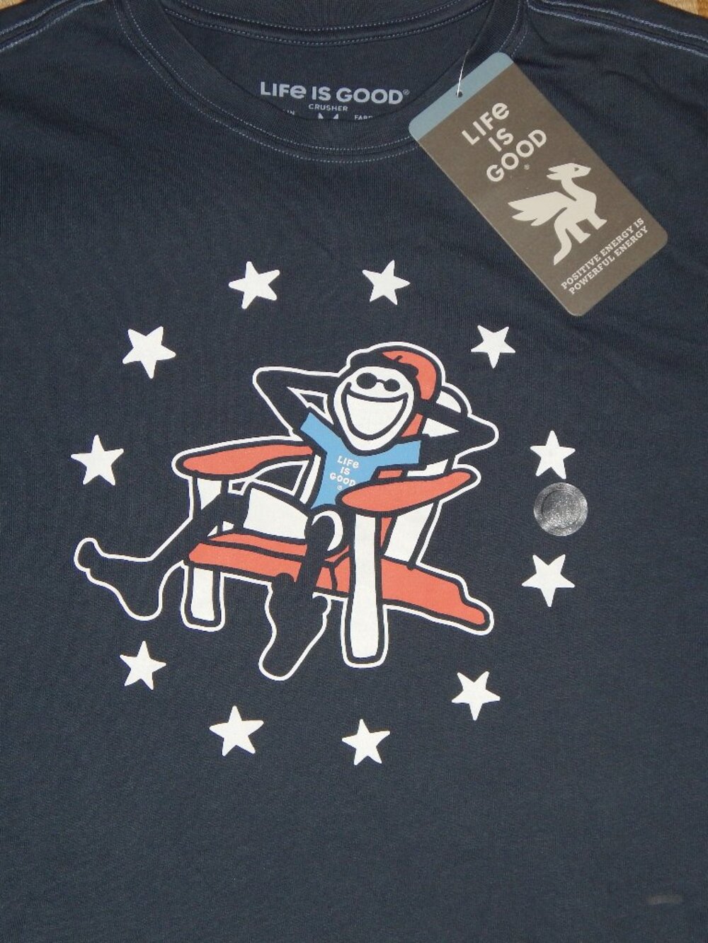 NWT Life is Good Men's M Blue Jack w Circle of Stars S/S Crusher T Shirt